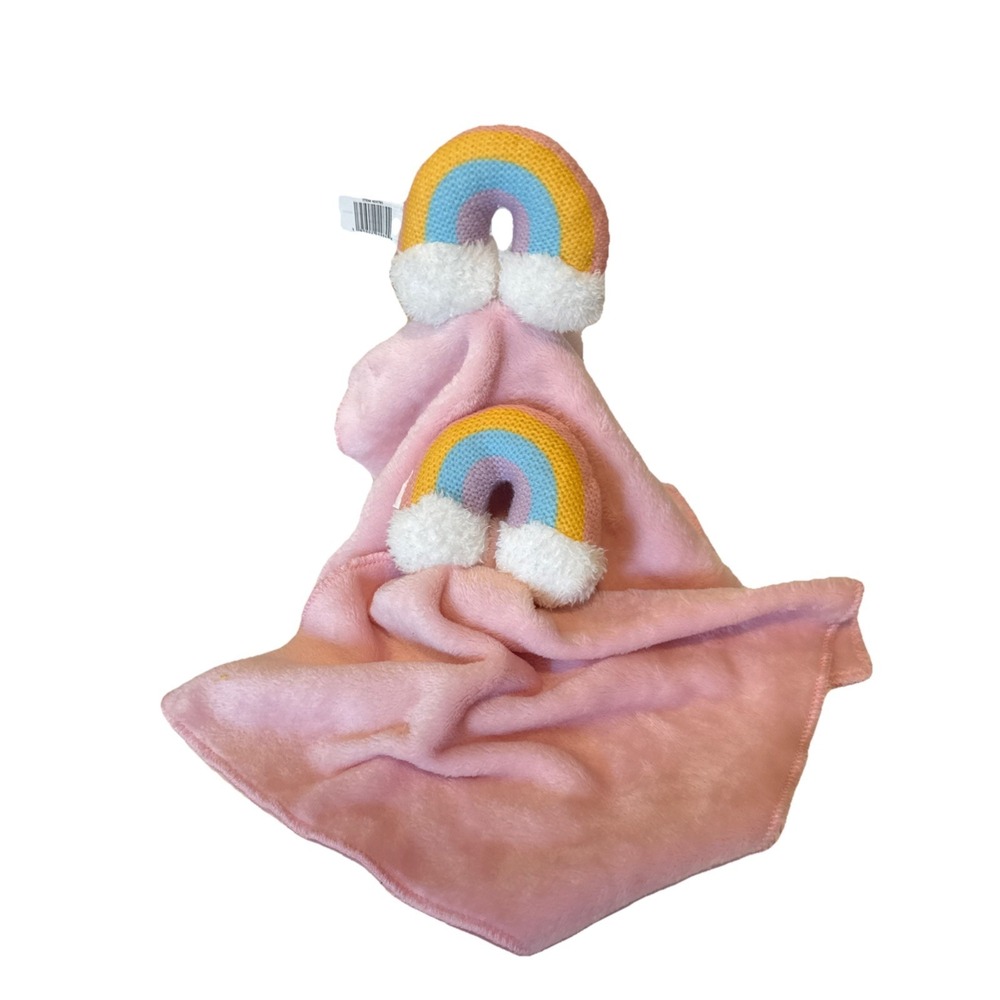 Moon & Stars 2 Baby Pink Rainbow Lovey Plush Infant Comfort Security Blanket New - Picture 2 of 4